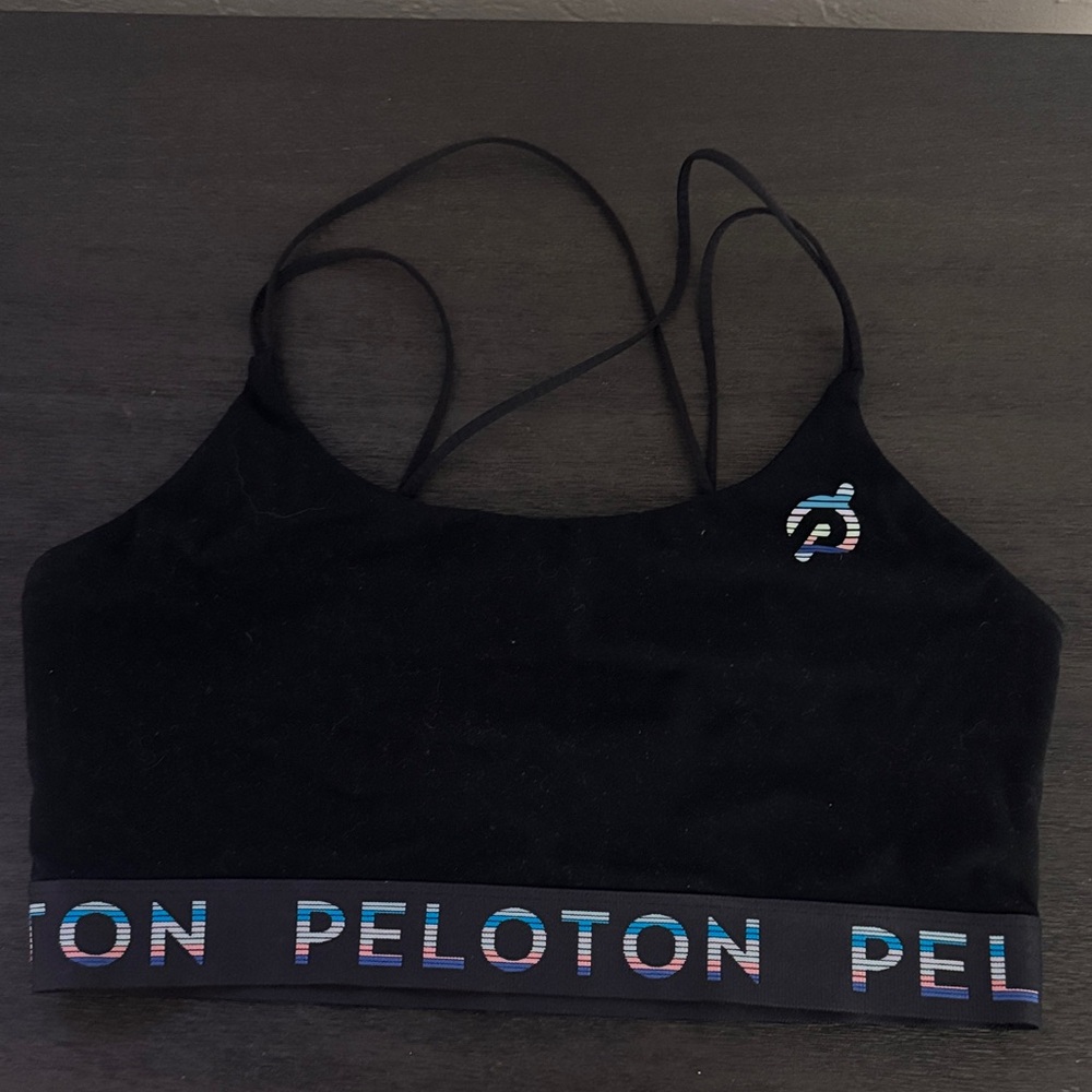 Peloton Black Sports Bra with Multicolor Logo